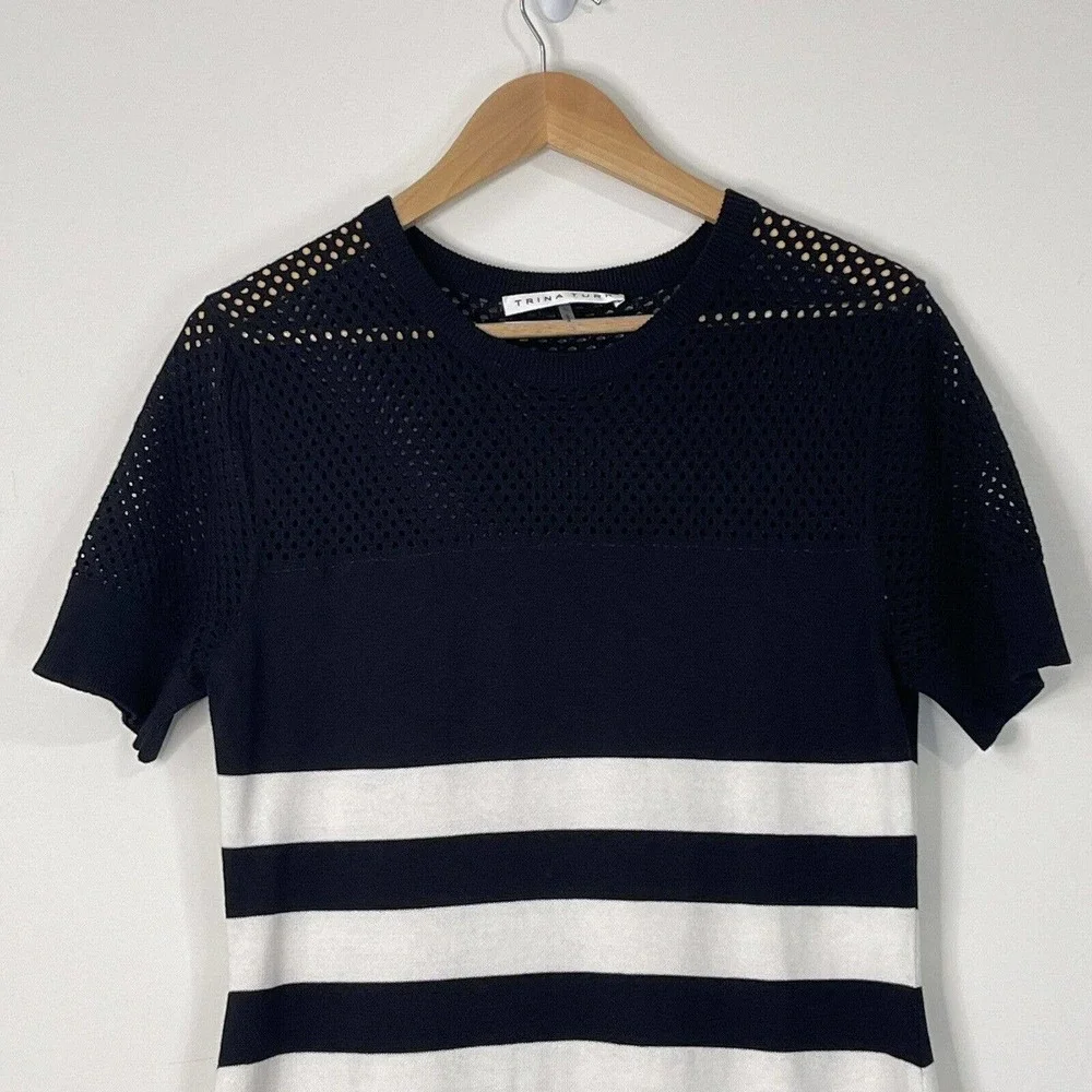 Trina Turk Striped Sheath Dress Size L Black Off White Lined